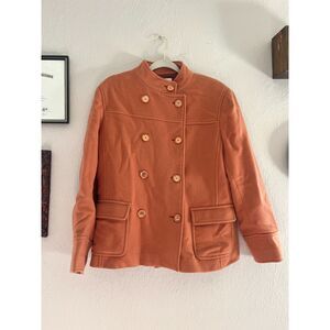 Wool Blend short pea-coat, coral/apricot color, large button, lined